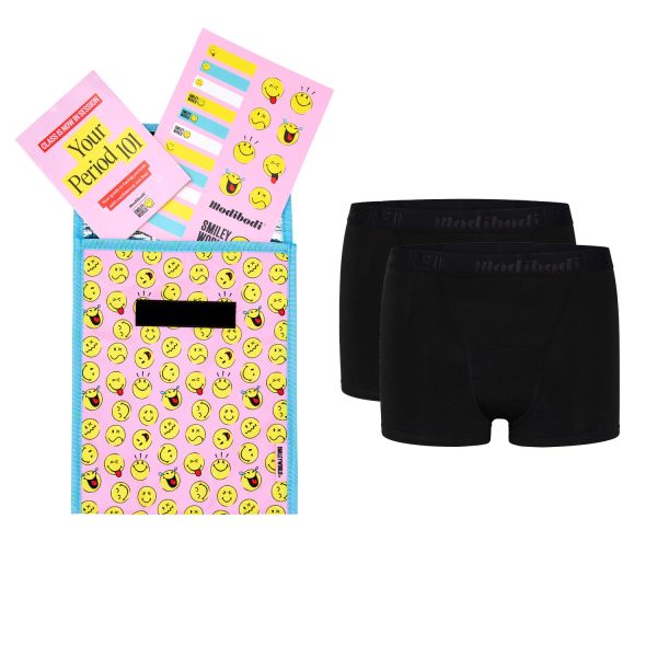 SmileyWorld® | Modibodi Teen Back To School Period Kit with 2 Pack Hipster Boyshort Moderate Black