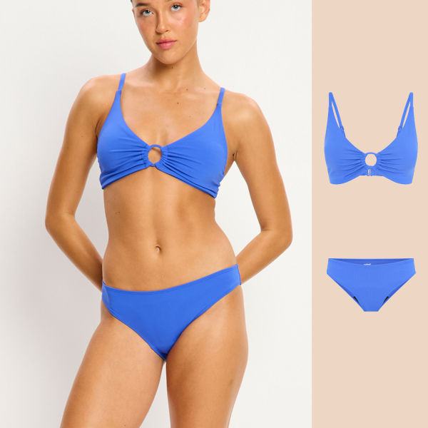 Swimwear Plunge Top & Bikini Bottom Set Electric Indigo